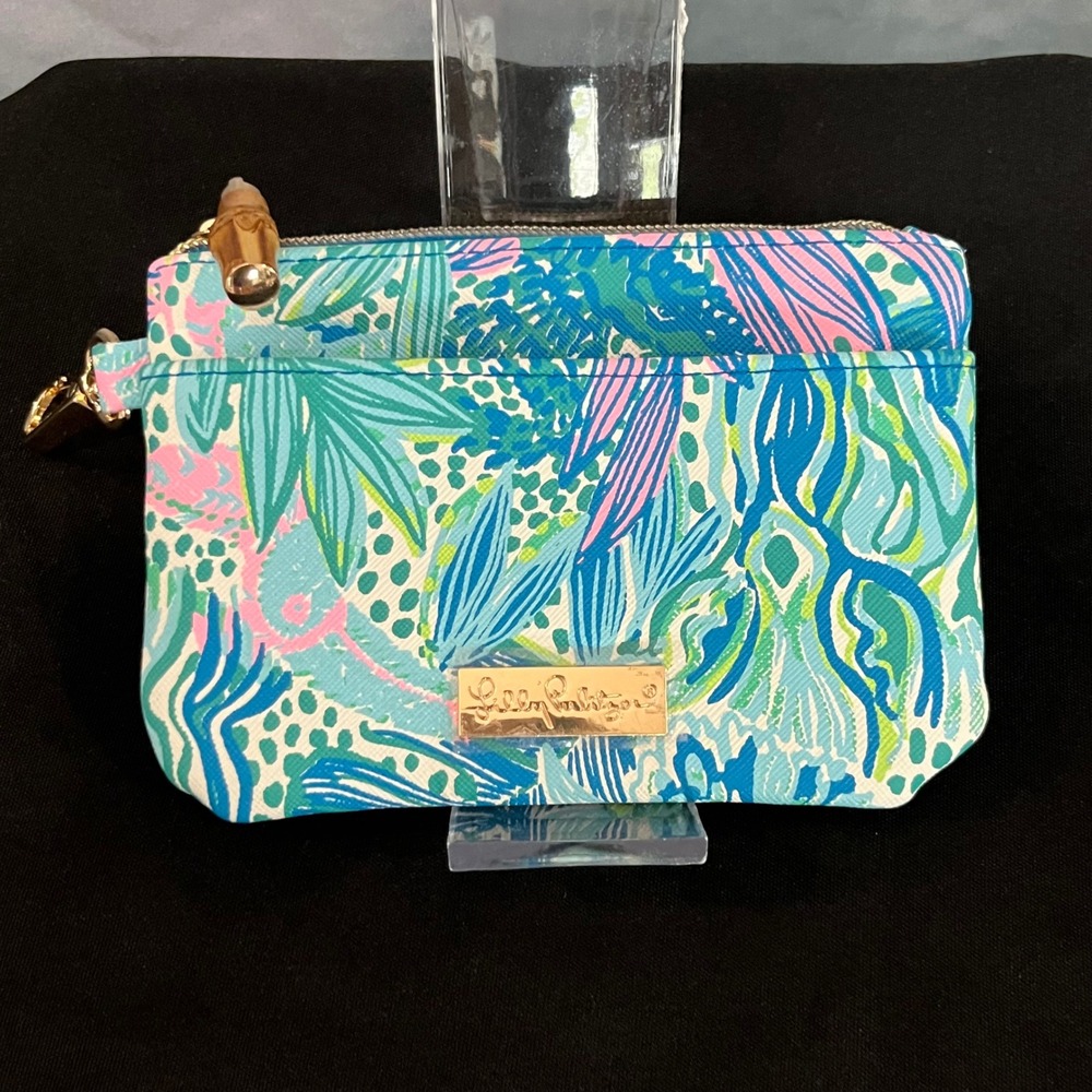 Lilly Pulitzer Tropicalâ Floral Zip Pouch with Bamboo Pull and Key Clasp Blue